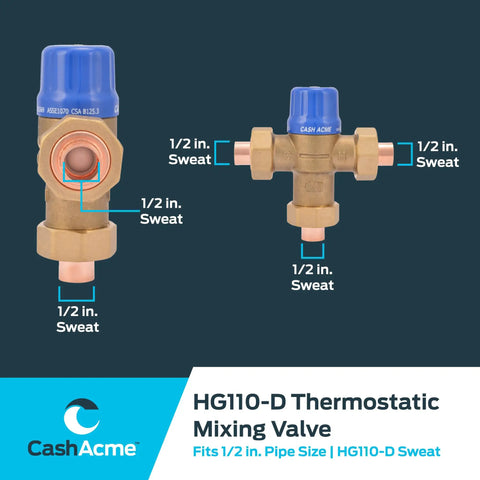 Half Inch Thermostatic Mixing Valve With Sweat Connections And Barb Fittings, Integral Checks, Brass Plumbing Fitting HG110-D