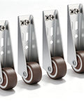 Heavy Duty Vertical Track Roller Wheels For Sliding Doors Built Badass To Kill Sagging Drag While Gliding Like A Pro On Closet Rails And Furniture Cabinet Hardware, set of 4, steel frame, brown wheels.