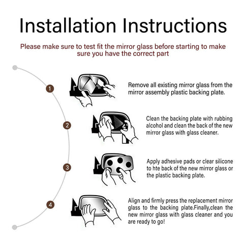 Installation instructions for Right Side Mirror Glass For VW Beetle Jetta Passat, Convex Passenger Glass With Adhesive Pads