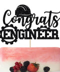 Congrats Engineer Cake Topper For Graduation Party Decor Future Engineer Theme Class Of 2026 Black Glitter Topper