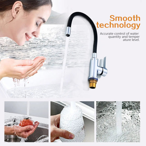 ZBSAVFM Rotating Black Kitchen Faucet with Silica Gel Nozzle Hot & Cold Water Mixer, flexible design in use with water flow.