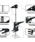 Heavy Duty Furniture Lifter Jacks 2 Pack showing design features, including auxiliary scale, springs, and non-slip base, 15.5-inch portable tool.