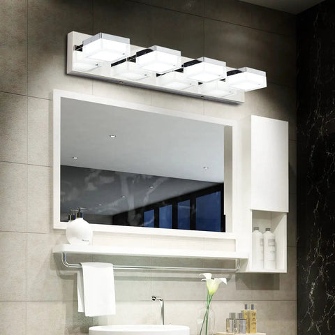 Dope Four Light LED Vanity Fixture Over Mirror In Gloss Chrome 24.9 Inch Bathroom Vanity Light installed above mirror