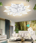 Premium Dope Modern LED Ceiling Light With 15 Leaf Shape Heads Flush Mount 120W Power in a living room with remote control