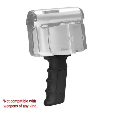 Accu-Grip Handheld Tripod System for cameras with ergonomic finger-grooved grip, shown with camera attachment, not for weapons