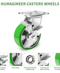 5 Inch Heavy Duty Industrial Grade Caster Set Of 4 With Brakes Swivel Wheels With Aluminum Core PU Maintenance Free Design