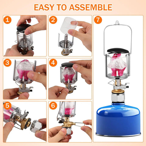 Step-by-step assembly of Portable Propane Gas Lantern For Camping With Copper And Stainless Steel Construction