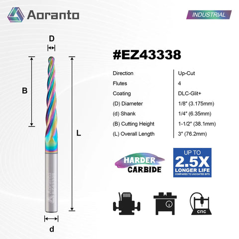 2.5 Degree Tapered Ball Nose CNC Router Bit 1/4 Inch Shank 4 Flutes Up Cut End Mill with 1/8 Inch Tip for 3D Carving Engraving