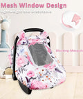 Girls Car Seat Cover Pea Pod Infant Canopy With Dual Windows And Breathable Mesh Lightweight Polyester With Floral Design