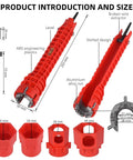 All In One 14 In 1 Sink Wrench Kit For Toilet Faucet And Kitchen Plumbing Installations And Repairs components and dimensions