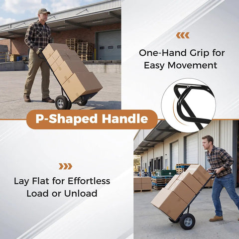 Heavy Hitter Metal Hand Truck With 600 Pound Capacity Smooth Rolling 10 Inch Rubber Wheels And Ergonomic P Handle Lay Flat Foldable Base Plate For No Sweat Home Or Warehouse Cargo Hauling