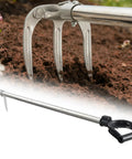 Stand Up Weeding Rake With D Grip, 62 Inch Long Handle Garden Tool for standing weeding, 3 tine cultivator loosening soil