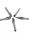 Carbide burrs set, five 1/4-inch shank bits for die grinder; aluminum-cutting rotary files, overhead view