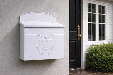 Outdoor Wall Mount Mailbox 11.5 x 5 x 13 Inches White Waterproof Heavy Duty Metal Mailbox For Outside Built To Last Modern Wall Mounted Door Mailbox Weatherproof Chelsea Style Box With Secure Slot