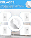 Two Pack Timer Knob Replacement For Wall, Bath, And Light Timers, Premium ABS Construction, shown in various installed views.