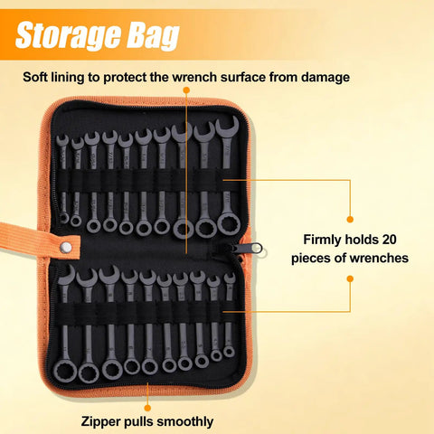 Backyard Mechanic Mini Wrench Set Packed With Metric And Sae Sizes 20 Piece stored in a soft-lined zippered case for protection.