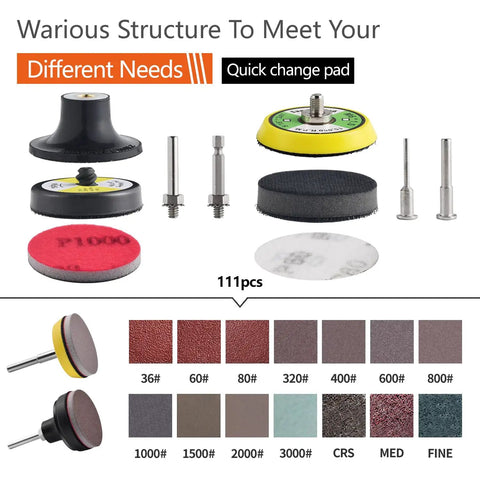 3 Inch Pro Grade Sanding Discs Kit For Drill And Die Grinder Polishing Includes 36-3000 Grit Variety With Quick Change Pads