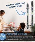 Solid Wood Ski Wall Mount Rack That Shows Off Your Boards As Dope Home Decor While Saving Valuable Floor Space And Keeping Your Alpine Gear Looking Sharp And Well Organized Year Round, featuring two skis on a wall.