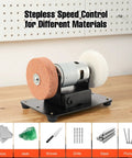 Mini Bench Grinder 96W, 7 Speed Adjustable Electric Tool With 3000 To 6000 Rpm Range Forward Reverse Switch And Smooth Operator Design on a workbench.