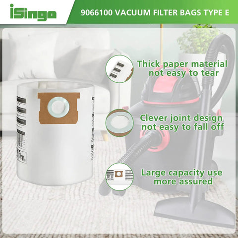 15 Pack Replacement Vacuum Filter Bags For 5 To 8 Gallon Vacuums Type E And Type H Compatibility display with highlighted features