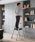 Two Step Ladder With XL Platform For A Rock Solid Stand, Aluminum Lightweight Folding Stool, 330 Lb Weight Rating, No Assembly Required, Large Anti Slip Feet, Easy Fold Design For Home, Garage, Or Office used to clean shelves