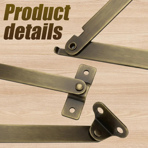 2 Pack Lid Support Hinges Antique Bronze Folding For Wooden Boxes Jewelry Cases Display Furniture Cabinets Cupboards Includes 10 Mounting Screws Rust Resistant Iron 7.6 Inch Extend When Open And 4.3 Inch Closed Built Tough" components on wood surface close-up.