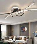Slick Modern LED Ceiling Light Fixture 54W 3780 Lumens Flush Mount Chandelier in living room with black finish, dimmable