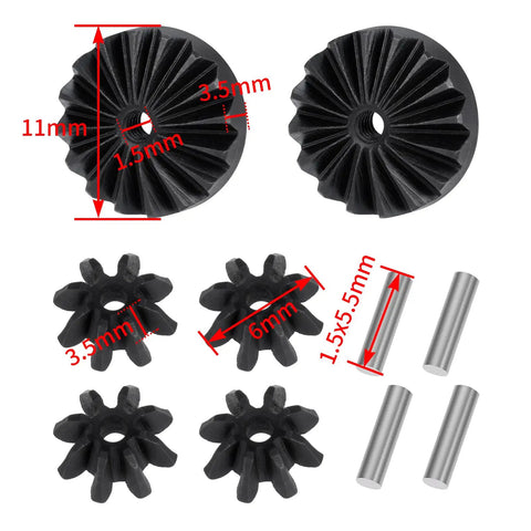 Steel Front And Rear Differential Gear Upgrade For ARRMA 1/14 Mojave And 1/18 Granite GROM RC Cars with size details