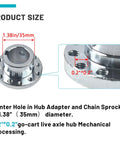 Beefy Steel Hub Shaft Axle Adapter Sprocket Twin Six Hole Build dimensions showing center hole diameter of 1.38 inches for go karts.