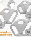 Three Piece Plasma Stencil Set With 0.430 Inch Tri Slot Cutters And Guides displayed with various slot sizes and steel material
