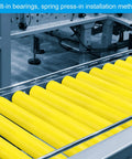 Durable Heavy Duty Polyurethane Coated Conveyor Roller Two Point Four Inch Diameter 16 Inch Length 2 Pack Stainless Steel Transmission Replacement With Galvanized End Yellow on conveyor line