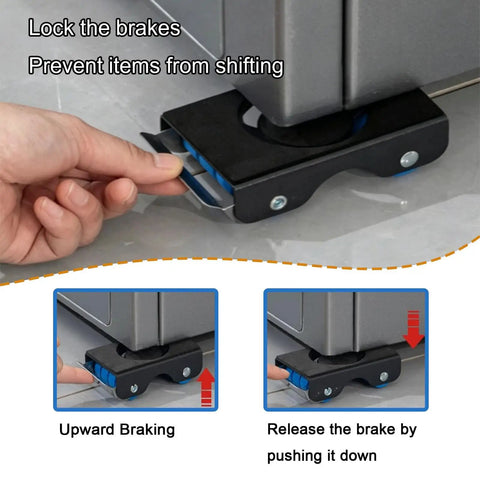 Heavy Equipment Rollers With Dependable Brakes And Non Slip Plastic Casters, showing brake locking mechanism in use.