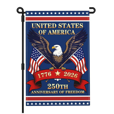 250th Anniversary USA Flag Garden Flag Burlap 12x18 Inch Double Sided Patriotic Yard Decor Featuring 1776 2026 Eagle And Flag