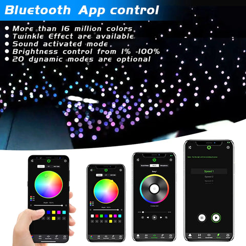 Totally Twinkle Star Headliner Kit With 400 Fiber Optic Strands, app control display on smartphone, 9.8ft length, 16W light engine.