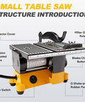Compact Mini Table Saw With Three Blades 90W Desktop Miter Saw For DIYers And Craft Lovers Cutting Metal Wood Ceramic Tile PCB And Acrylic In Tight Spaces Space Saving Design