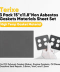 Front view of Terixe 3-pack gasket sheet set, 15x11.8 in, non-asbestos; gray sheet and two perforated panels.