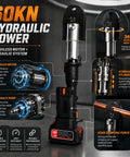 60KN Cordless Electric Pipe Crimper Tool 18V Brushless Hydraulic Press Kit with rotating head and hydraulic system.