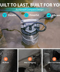 1HP Submersible Sewage Grinder Pump With Stainless Steel Cutting Blade, Cast Iron Impeller in water, with auto float switch