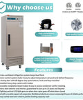 Image of Heavy Kickass Workhorse 27 Inch Wide Commercial Freezer Upright with features like copper coil evaporator and digital temperature controller.