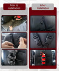 Installation process of Ride Ready Car Seat Fire Extinguisher Mount with Adjustable Strap for 2.5 to 3.3 lb Extinguishers in vehicle.