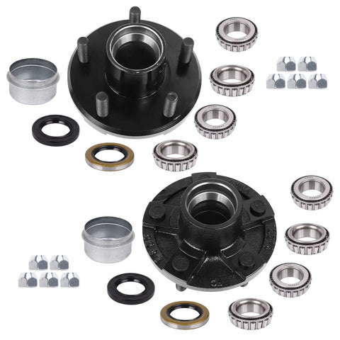 Trailer Hub Kit With 5 On 4.5 Inch Bolt Pattern For 2000 Lb Axles Includes 1 Inch And 1-1/16 Inch Straight Spindle Bearings