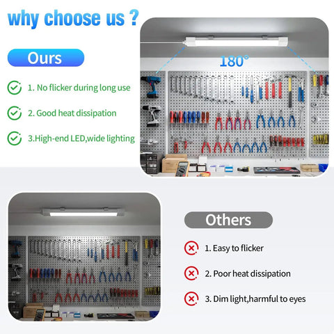 Bright LED Ceiling Light Fixture With Plug 5000K Triproof LED Tube Light 16W Linkable Closet Lighting for workbench use