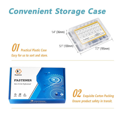 M2 M3 M4 Screw And Nut Kit With Heavy Duty Washers storage case and packaging, compact plastic box for DIY projects and electronics.
