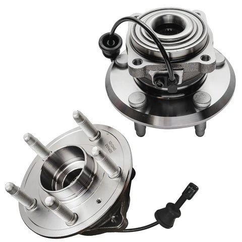 Four Front And Rear Wheel Bearing Hubs Assembly Replacement Kit for 2010 2017 Chevy Equinox and GMC Terrain, close-up view.