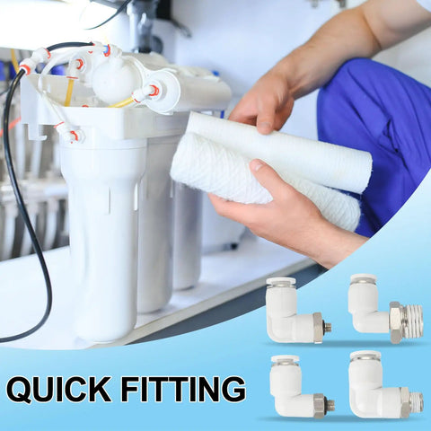 Push To Connect M5 Pneumatic Fitting, 2 Pack 6mm Air Elbow Quick Connector shown with water filter system