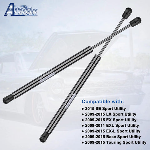Rear Window Lift Gas Struts Pair for Honda Pilot 2009 to 2015, compatible with EX, LX, and Touring models, two black struts.