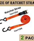 Beefy Ratchet Tie Down Straps 2 Pack 1 Inch By 15 Feet featuring orange straps with locking hooks and rubberized handles.