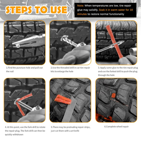 Steps to use All In One 30 Piece Car Tire Plug Kit With Drill Bits And Rubber Plugs For Emergency Flat Tire Repair Tubeless Tires