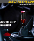 Hot Red Carbon Fiber Shift Knob With Weighted Feel And 4 Metal Threaded Adapters installed in car interior