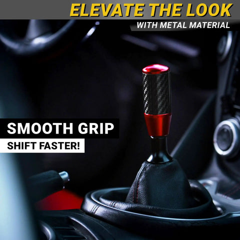 Hot Red Carbon Fiber Shift Knob With Weighted Feel And 4 Metal Threaded Adapters installed in car interior